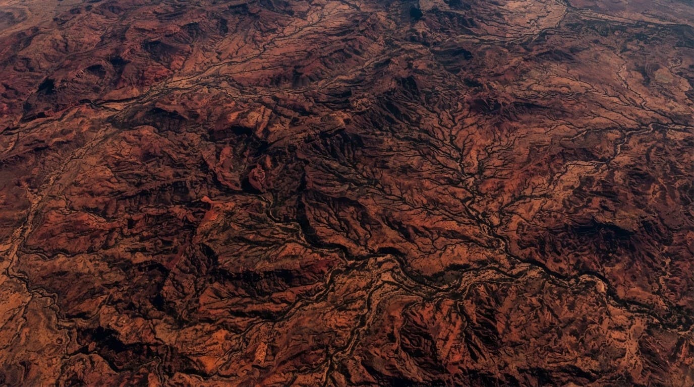 Satellite view of the Pilbara region terrain